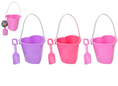 ASST. COLOURS 6.5" X 6" HEART SHAPE BUCKET WITH SHOVEL