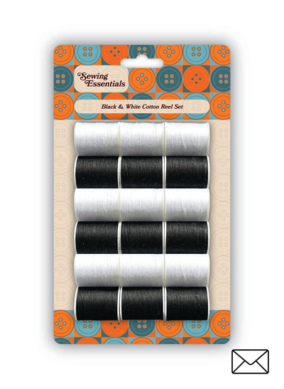 SEWING 18 PCE BLACK AND WHITE COTTON THREAD