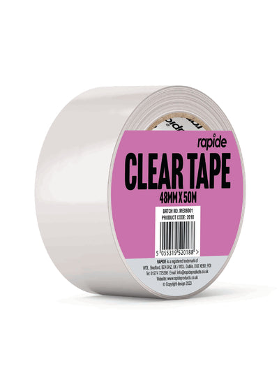 RAPIDE 25MM X 50MTR CLEAR PARCEL TAPE