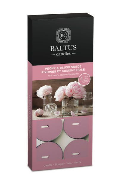 PEONY AND BLUSH SUEDE 10 PACK SCENTED TEALIGHTS