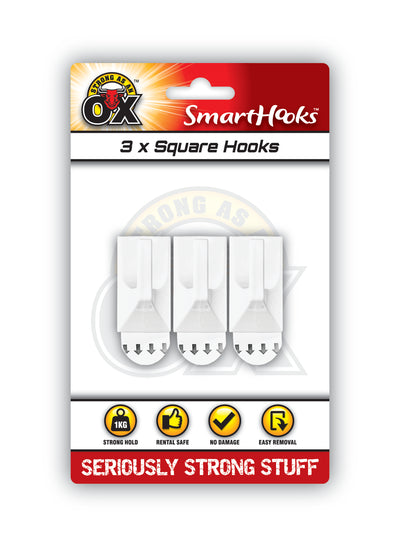 REMOVABLE 3 PACK SQUARE HOOKS