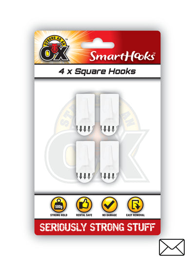REMOVABLE 4 PACK SQUARE HOOKS