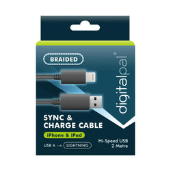IPHONE 2 METRE SYNC AND CHARGE BRAIDED CABLE