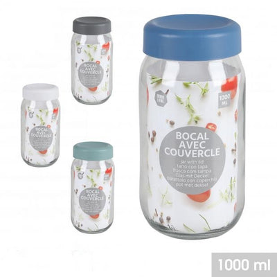 ASST. COLOUR LIDS 1000ML GLASS JAR&nbsp;