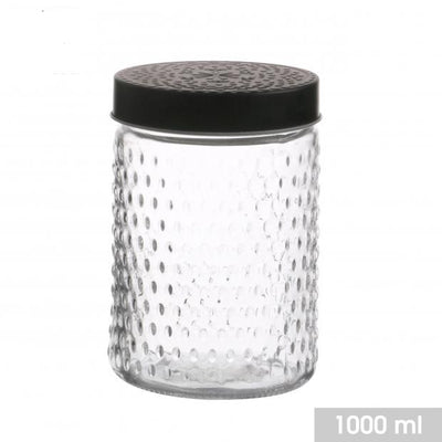BLACK METAL LID 1000ML STORAGE JAR