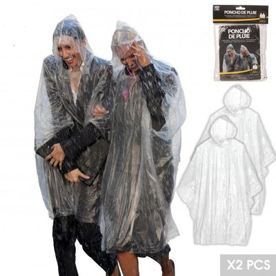PACK OF 2 CLEAR RAIN PONCHOS