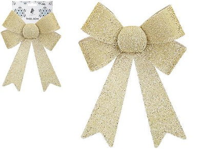 CHAMPAGNE 37CM X 49CM GLITTER TINSEL BOW