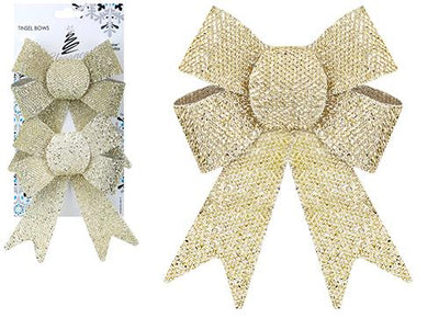 PACK OF 2 CHAMPAGNE 13CM X 17CM TINSEL BOWS