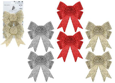 PACK OF 2 ASST. COLOURS 13CM X 17CM TINSEL BOWS