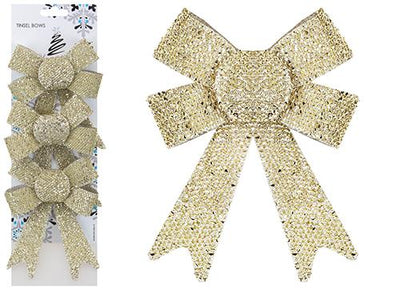 PACK OF 3 CHAMPAGNE 10CM X 13CM GLITTER BOWS