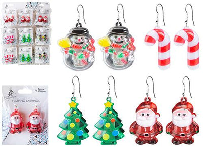 ASST. STYLES FLASHING XMAS EARRINGS