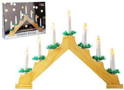 NATURAL WOOD 7 LED B/OP CANDLE BRIDGE
