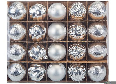 PACK OF 20 LUXURY SILVER TREE BAUBLES