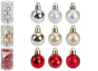 PACK OF 25 3 ASST. COLOURS 3CM TREE BAUBLES