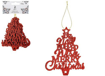 PACK OF 6 RED HANGING GLITTER TREES