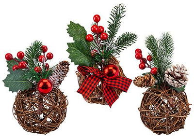 3 ASST. 16CM BERRIES AND CONES DECORATED TREE BALL