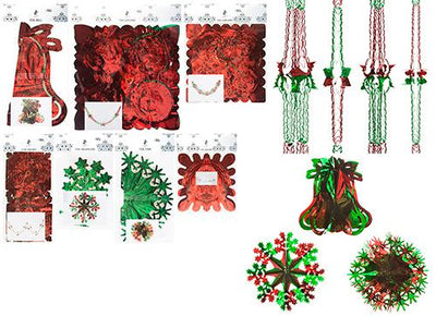 7 ASST. STYLES GREE/RED FOIL HANGING DECORATIONS&nbsp;