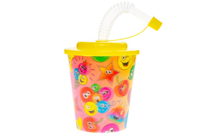 PACK OF 12 SMILEY FACE 3D CUP WITH STRAW