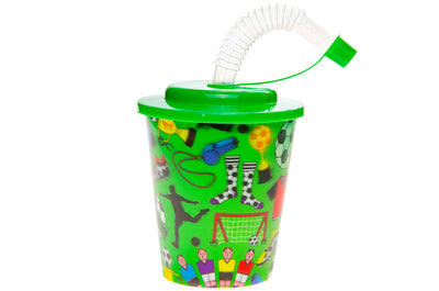 PACK OF 12 FOOTBALL DESIGN 3D CUP WITH STRAW
