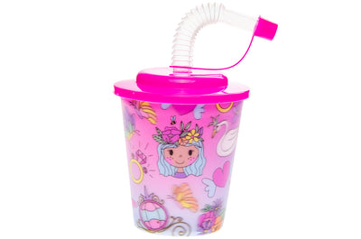PACK OF 12 PRINCESS DESIGN 3D CUP WITH STRAW