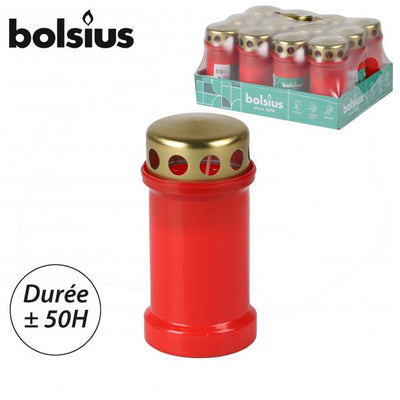 RED PLASTIC 50 HOUR GRAVE CANDLE WITH COVER