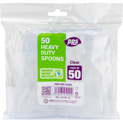 PACK OF 50 HEAVY DUTY CLEAR PLASTIC SPOONS