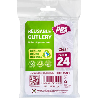 24 PCE CLEAR PLASTIC CUTLERY SET