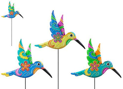 ASST. BRIGHT METAL HUMMING BIRD ON STAKE