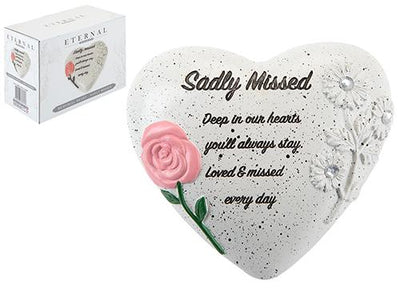 SADLY MISSED MEMORIAL HEART WITH DECORATION