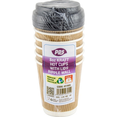 PACK OF 6 RIPPLE 8OZ CUPS WITH LIDS