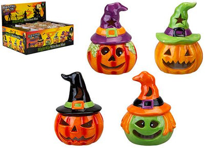 4 ASST. 11CM CERAMIC LED HAT PUMPKIN