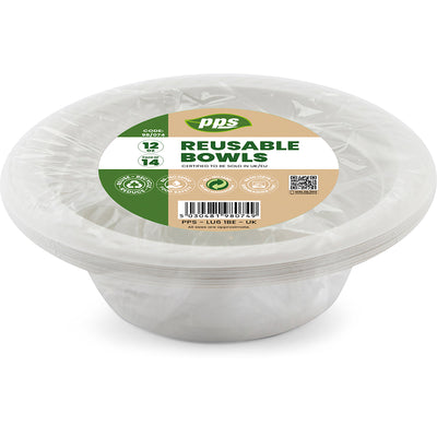 PACK OF 14 WHITE PLASTIC 12OZ BOWLS