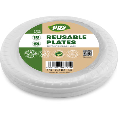 PACK OF 20 WHITE PLASTIC 18CM PLATES