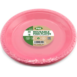 PACK OF 5 PINK 26CM PLASTIC PLATES