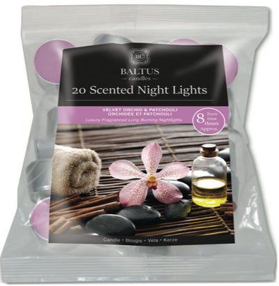 ORCHID AND PATCHOULI&nbsp; 20 BAG&nbsp; 8 HOUR BURN&nbsp; SCENTED NIGHTLIGHTS&nbsp;