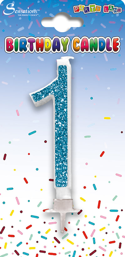 SINGLE DIGIT 0-9 BLUE AND PINK GLITTER NUMBER BIRTHDAY CANDLES