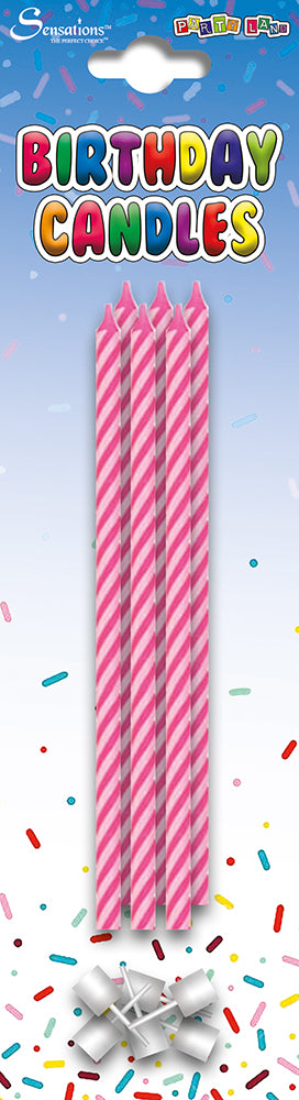 PACK OF 6 TALL PINK AND BLUE BIRTHDAY CANDLES