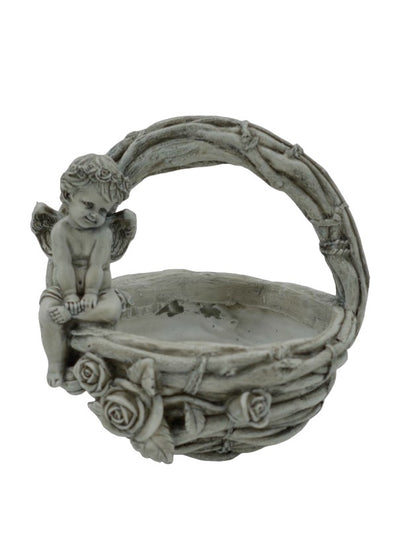 RESIN CHERUB 21CM X 22CM GRAVE BASKET