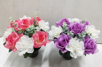 ASST. 24CM GRAVE POT WITH ROSES AND EUC