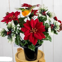 POINSETTIA WITH ROBIN GRAVE POT