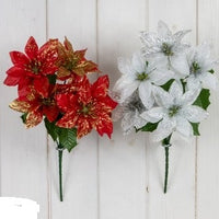 ASST. RED AND WHITE GLITTER POINSETTIA BUSH