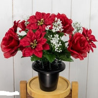 POINSETTIA AND ROSE GRAVE POT