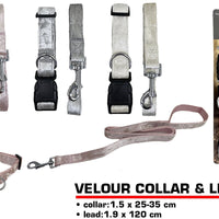 VELOUR ASST. SIZES DOG COLLAR AND LEAD SET