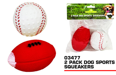 2 PACK SPORTS BALL SQUEAKY DOG TOY