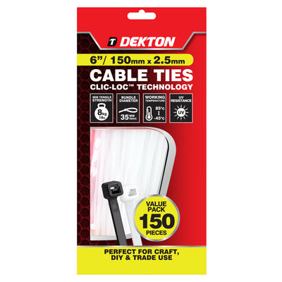 PACK OF 150 2.5MM X 150MM WHITE CABLE TIES&nbsp;