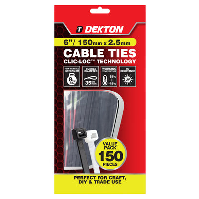 PACK OF 150 2.5MM X 150MM BLACK CABLE TIES