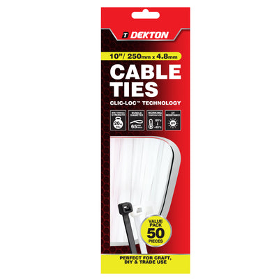 PACK OF 40 4.8MM X 300MM WHITE CABLE TIES
