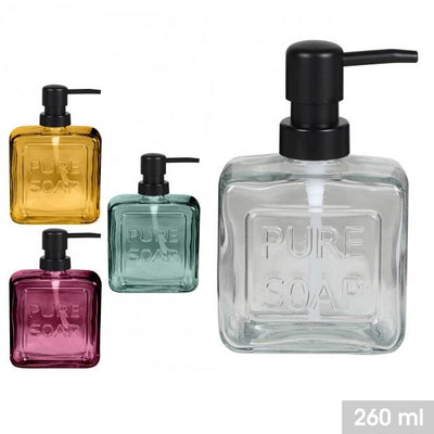 ASST. COLOURS 260ML GLASS SOAP DISPENSER