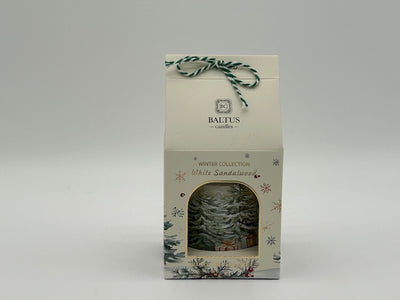 WHITE SANDALWOOD 7CM X 8CM DECORATED GLASS CANDLE