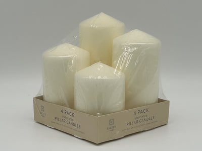 PACK OF 4 ASST. SIZES IVORY PILLAR CANDLES